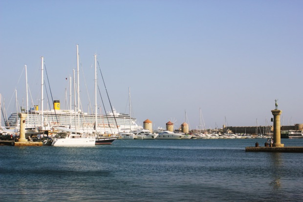greece harbour colossus rhodes port town exterior